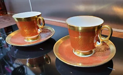 Buy 2 X Adderley Fine Bone China 1789 Coffee Tea Cups & Saucers Terracotta & Gold • 10£