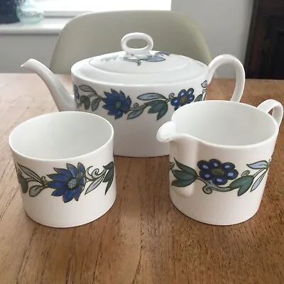Buy Wedgwood Susie Cooper 'Art Nouveau Blue' Tea Set - Teapot, Sugar Bowl & Milk Jug • 94£