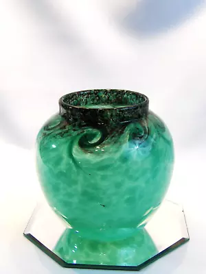 Buy Vintage Monart Scottish Art Glass Hand Blown Vase Green & Black Swirl 6.5  • 188.02£
