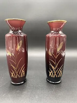 Buy VTG Pair Tiffin 7-1/2” Satin Vase Gold Rush Gold Trim Art Deco C. 1920-1950 • 38.41£