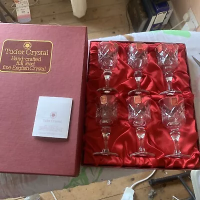 Buy Old Vintage  Boxed Set Of 6x Tudor Lead Crystal Glasses  • 12£