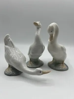 Buy 3 X Vintage NAO Lladro Spain Porcelain White Goose Duck Figurine Ornament Set • 45£