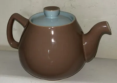 Buy Denby Langley Lucerne 2 Tone Stoneware Teapot 1960's Coffee & Blue • 14.90£