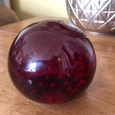 Buy Vintage Whitefriars Ruby Red Bubble Glass Paperweight • 25£