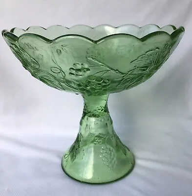 Buy Vtg Indiana Glass Green Footed Compote Fruit Bowl Grapes And Vines Centerpiece • 28.16£