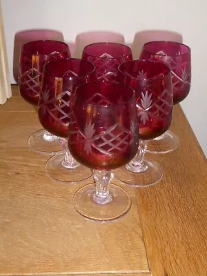 Buy Set Of 6 Vintage Cut Glass Cranberry Sherry/Port/Liqueur Glasses • 5£