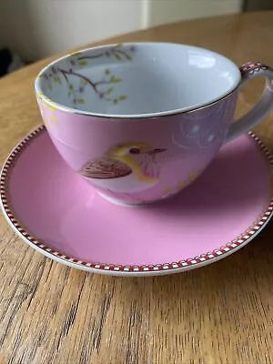 Buy Pip Studio Robin Early Bird Tea Cup & Saucer X2 Egg Shell Blue And Pink • 30£