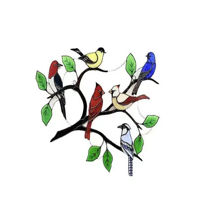 Buy Stained Glass Birds-On-Branch Window Panel Hanging Sun Catcher Home Garden Decor • 8.03£