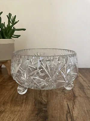 Buy Cut Crystal 3 Footed Trifle Punch Bowl Septagram Pattern Heptagram Catering • 16.50£