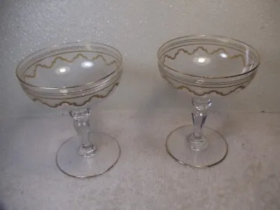Buy  Antique French Baccarat Crystal Gold Encrusted Wine Glasses SET TWO CIRCA 1900 • 113.31£