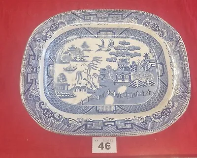 Buy Antique - Willow Pattern Large Staffordshire Blue & White Stone China Platter • 33.84£