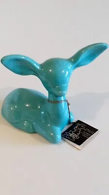 Buy Vintage Anglia Pottery DEER Fawn Ceramic Pottery Figure Statuette Turquoise Teal • 7£