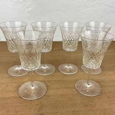 Buy 6 Engraved Pall Mall Crystal Sherry/Liqueur Glasses Lady Hamilton Pattern C1900s • 29.95£