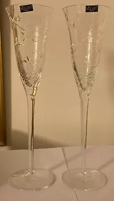 Buy 2 X Stuart Crystal - Trailing Flowers  - Champagne Toasting Flute Glasses • 100£