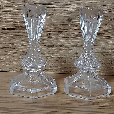 Buy Vintage Candlestick Holders Candlesticks Clear Glass X2 13cm Ruffle Top Interior • 10£