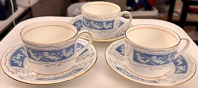 Buy COALPORT England Fine Bone China REVELRY BLUE Three (3) Flat Cups & Saucers • 52.82£