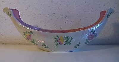 Buy Vintage Maling Gondola Bowl.Hand Painted Floral Relief.Pink High Lustre Finish • 10.95£