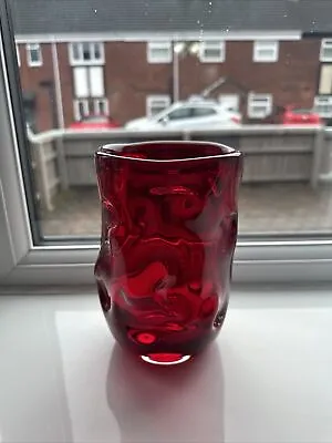 Buy Whitefriars Mid-Century Ruby Red Knobbly Art Glass Vase 17cm X11 Cm Vintage • 49.99£