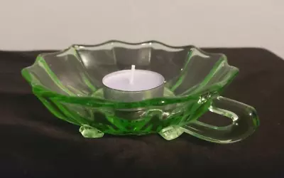 Buy Vintage Pressed Green Glass Chamberstick Candle Holder Tea Light Dish • 6£