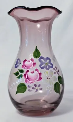 Buy Teleflora By Fenton Hand Painted 8  Heavy Amethyst Glass Vase • 14.41£