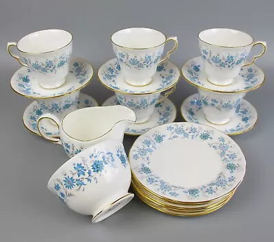 Buy Colclough Braganza Tea Set Service. 6 Cups W/Plates. Vintage Bone China. Blue. • 49.99£