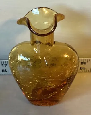 Buy VTG Gold Amber Crackle Glass Bud Vase Handblown 5”T • 14.28£