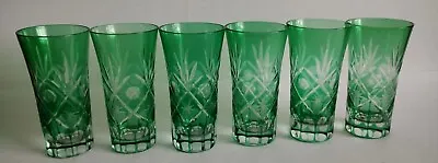 Buy ANTIQUE VINTAGE BOHEMIAN EMERALD CUT TO CLEAR GLASS TUMBLERS 10cm X 6  (23g) • 75£