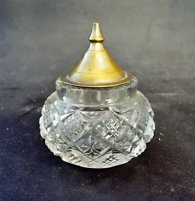 Buy Vintage Hobnail & Star Cut Glass Trinket Powder Pot With EPNS Lid • 12.99£