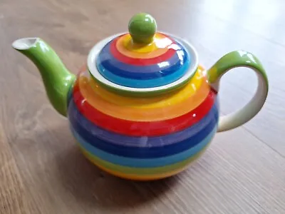 Buy 2 Pint Rainbow Striped Ceramic Pottery Teapot Fairtrade Handpainted Large NEW • 15£