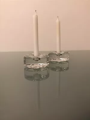 Buy Orrefors Crystal Glass Taper Candleholders Swedish 1960s MCM Pair Paperweight • 29.99£