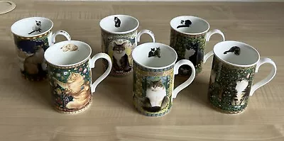 Buy Danbury Mint Lesley's Cats Complete Set Of 6 Mugs Fine English Bone China • 49.99£