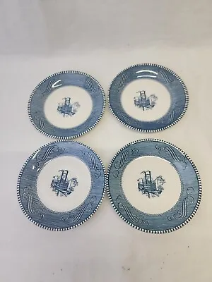 Buy Vintage Currier & Ives Saucer Plates Blue Ware Steam Boat Set Of 4 • 17.97£