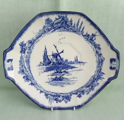 Buy Antique Royal Doulton Norfolk Blue & White Octagonal Handled Cake Plate • 17.99£