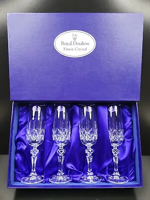 Buy 4 Royal Doulton Finest Crystal Fluted Champagne Box Set Criss Cross Fan Cut Lot • 75.41£