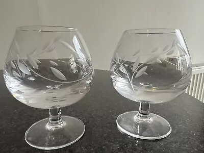 Buy Pair Of CAITHNESS Glass Crystal Laurel Leaf Cut Brandy Glasses 250ml • 15£