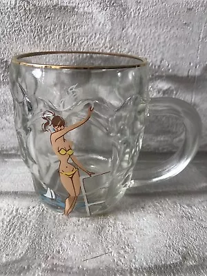 Buy Vintage 1960's Dimple Glass Half Pint Mug With Bikini Clad Lady • 8£