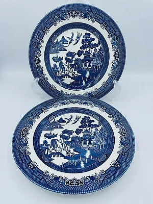 Buy Set Of 2 Churchill Blue Willow 10.25  Dinner Plates-made In England ~ Euc!! • 19.27£