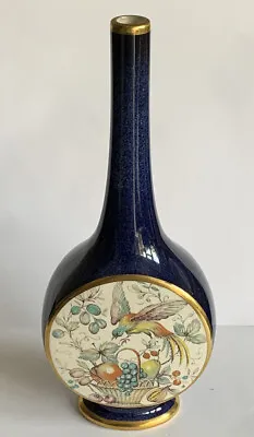 Buy Carlton Ware Blue Coloured Stem Vase With Bird & Fruit Pattern Rare No 2969. VGC • 10£