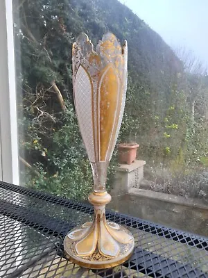 Buy Stunning Bohemian Flash Cut & Gilded Antique Glass Vase,very Badly Damaged. • 7.50£