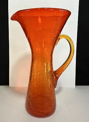 Buy Vintage Orange Crackle Glass Pitcher Vase 8.5  MCM Rainbow Amberina Kanawha • 22.16£