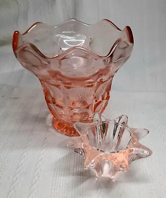 Buy Art Deco Sowerby Oxford Suite Pink Posy Vase VGC With Frog Pressed Glass 1930s • 14.90£