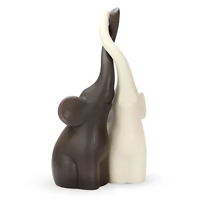 Buy Elephant Figurines Ceramic Ornament Loving Elephants Slate Grey & Cream M&W • 13.99£