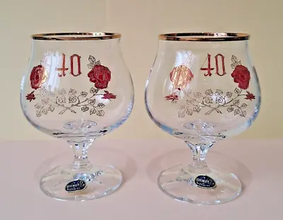 Buy Bohemia Crystal 40th Birthday Anniversary Set Of 2 Brandy Glasses Unboxed • 8.95£
