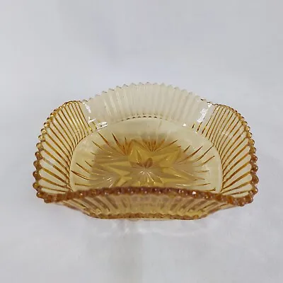 Buy Sowerby Yellow Bowl Star Pattern Pressed Glass Square Dish 1930s Vintage 17cm • 7.95£