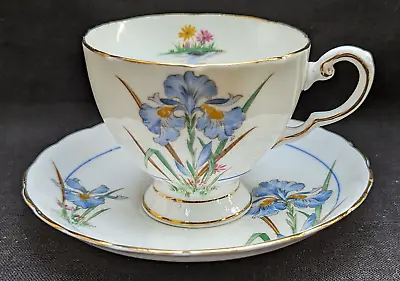 Buy Tuscan English Fine Bone China  Blue Iris  Footed Tea Cup & Saucer Gold Trim • 28.95£