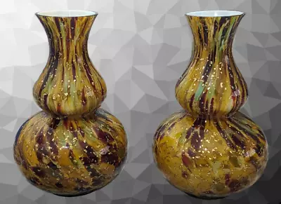 Buy 19th Century Pair Of Murrhina Aventurine Antique Spangle Art Glass Gourd Vases • 125£