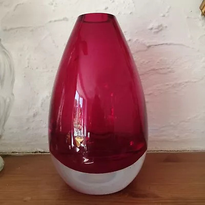Buy Whitefriars Red And Clear Glass Vase In Beautiful Condition • 45£