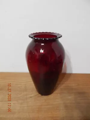 Buy Vintage Royal Ruby Anchorglass Red 9” Scalloped Top Vase • 5.77£