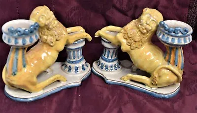 Buy Sicilian Elessi Ceramiche Pottery Candle Holders Cactagirone Royal Lions - 43sH • 307.61£