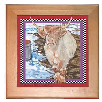 Buy Cow Scottish Highland Cow Kitchen Ceramic Trivet Framed In Pine 8  X 8  • 31.73£